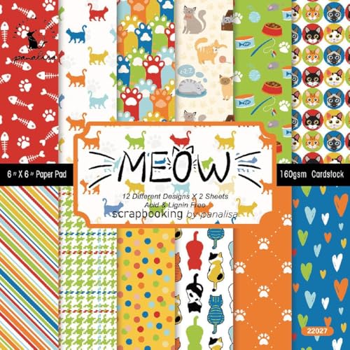 Scrapbook Papier, 24 Blätter Scrapbooking Papier Katzen, Motivpapier 6 x 6 inches, Papier Scrapbooking Zubehör, für DIY Journaling, Bastelpapier, Karte (Katzen) von JIOLINK