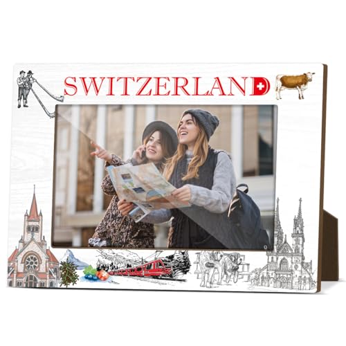 Schweiz-Souvenir-Bilderrahmen für Schreibtisch, Holz-Bilderrahmen, 10 x 15 cm, für Urlaub, Flitterwochen, Geschenke für Paare, Fotogeschenke für internationale Reisende – M771 von JIRIM-BEUTY