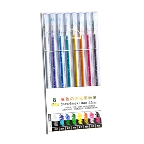 Glitzer-Gelstifte, Kugelschreiber, farbenfrohes Schreibwaren-Kunst-Gelstift-Set mit feiner Spitze, zum Tagebuchschreiben, Basteln, Zeichnen, Ausmalen, 8 Stifte von JISADER