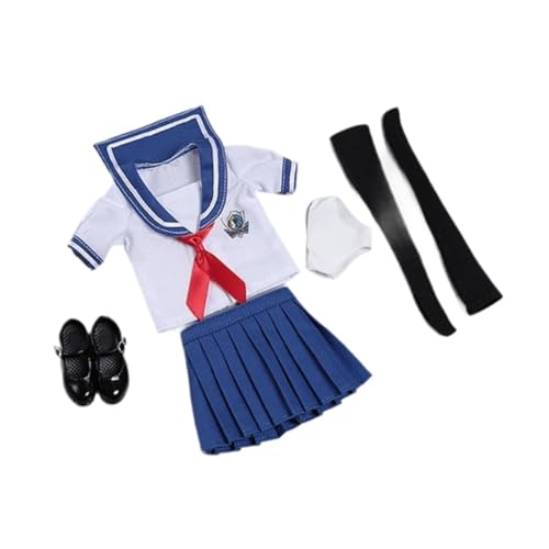 JISADER 1:6 Maßstab Schulmädchen Uniform Anzug Damen Kleidung Rock Kurzarm Set Kostüm für 12 Zoll BJD Puppe weibliche Figuren Ankleiden, BLAU von JISADER