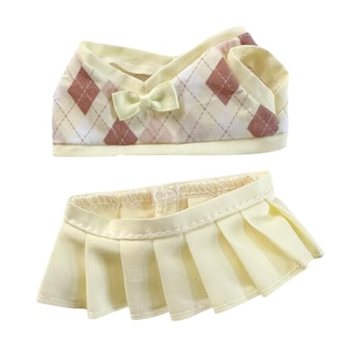 JISADER 2 stück Plüsch Puppe Plaid Kleidung Kostüme Puppe Kleidung Anhänger Puppe Outfits für 15cm Puppe, Gelber Rock von JISADER