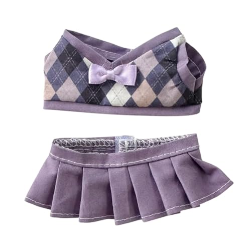 JISADER 2 stück Plüsch Puppe Plaid Kleidung Kostüme Puppe Kleidung Anhänger Puppe Outfits für 15cm Puppe, Lila Rock von JISADER