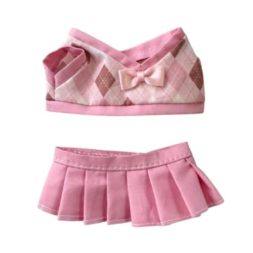 JISADER 2 stück Plüsch Puppe Plaid Kleidung Kostüme Puppe Kleidung Anhänger Puppe Outfits für 15cm Puppe, Rosa Rock von JISADER