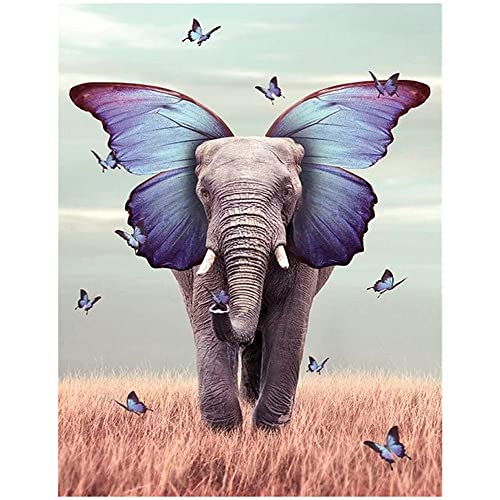 JISHSHAY 5D DIY Elefant Schmetterling Diamant Malerei Kits 40x50CM Full Groß,Malen Nach Zahlen Erwachsene Tiere Elefant Diamant Painting Bilder Elefant Groß Perlen Bilder Erwachsene Tiere von JISHSHAY