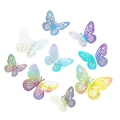 Jitnga 3D Schmetterling Dekorationen - 24 Stück Holographische Silber Schmetterling Wanddekoration Aufkleber Für Party, Wand Und Kuchen Dekor, Ideal Für Kinder- Und Babyzimmer (Schimmerndes Silber) von JITNGA