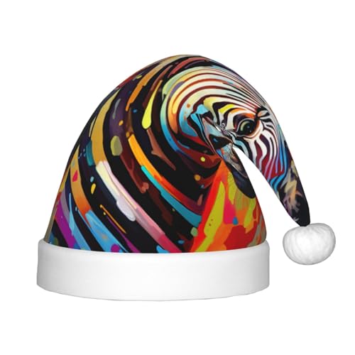 JIUTY Abstrakte Tier-Zebra-Plüsch-Weihnachtsmütze, Weihnachtsmannmütze, Gastgeschenke, passend für Teenager, Weihnachten, Neujahr, Party, Kopfbedeckung, 1 Stück von JIUTY