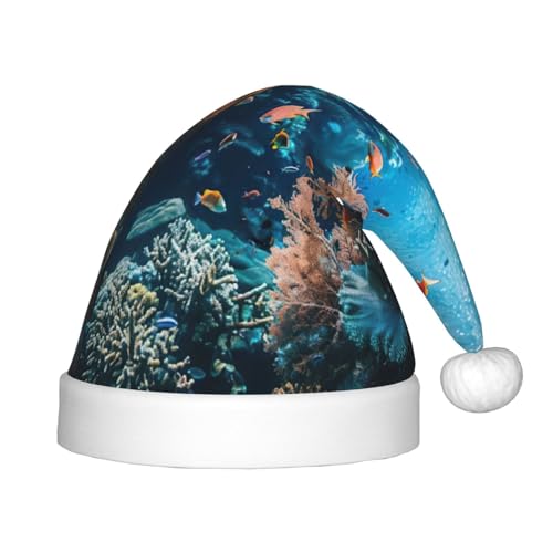 JIUTY Coral Reef Plüsch-Weihnachtsmannmütze, Weihnachtsmannmütze, Gastgeschenke, passend für Teenager, Weihnachten, Neujahr, Party, Kopfbedeckung, 1 Stück von JIUTY