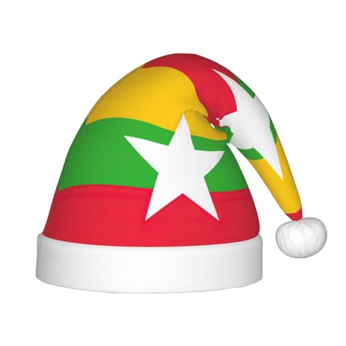 JIUTY Flagge von Myanmar, Plüsch-Weihnachtsmannmütze, für Teenager, Weihnachten, Neujahr, Party, Kopfbedeckung, 1 Stück von JIUTY