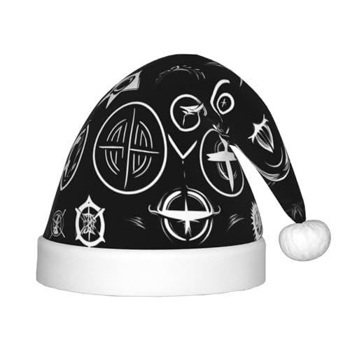 JIUTY Supernatural Symbole, schwarz, 1 Stück, Plüsch-Weihnachtsmannmütze, Weihnachtsmütze, passend für Teenager, Weihnachten, Neujahr, Party, Kopfbedeckung von JIUTY