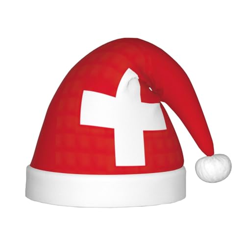 JIUTY Weihnachtsmütze mit Schweizer Flagge, Plüsch, Weihnachtsmannmütze, Gastgeschenke für Teenager, Weihnachten, Neujahr, Party, Kopfbedeckung, 1 Stück von JIUTY