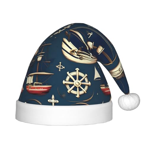 JIUTY Weihnachtsmütze mit nautischem Segelpiraten-Motiv, 1 Stück, Plüsch, Weihnachtsmannmütze, für Teenager, Weihnachten, Neujahr, Party, Kopfbedeckung von JIUTY