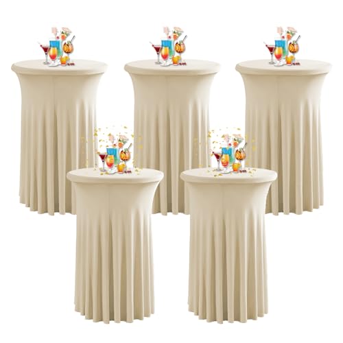 5er-Set Dehnbare Stehtisch-Tischdecke mit Rock, 60×110cm Runde Stretch Stehtisch Husse für Party Hochzeit Banketttisch, Bistrotisch Stehtisch Abdeckung von JIUYEKEW