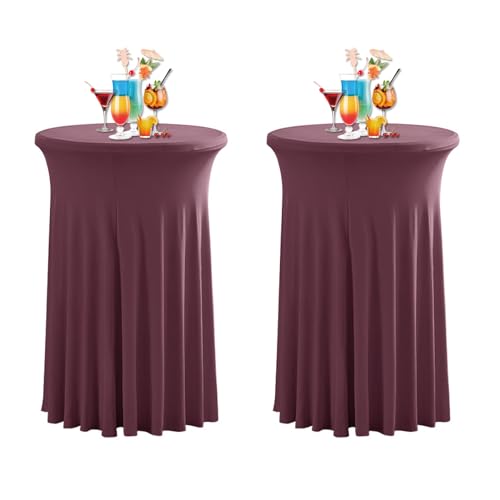 JIUYEKEW 2er-Set Runde Cocktailtischdecke mit gewellten Vorhängen, Ø60cm Stehtisch Hussen Stretch mit Rock, Stehtischröcke für Bistrotische Party Hochzeit Banketttisch von JIUYEKEW