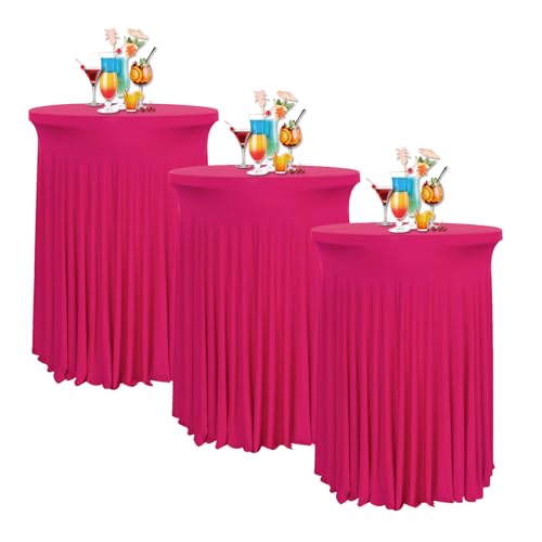 JIUYEKEW 3er-Set Runde Cocktailtischdecke mit gewellten Vorhängen, 60×110cm Stehtisch Hussen Stretch mit Rock, Stretch-Stehtischröcke für Bistrotische Party Hochzeit von JIUYEKEW