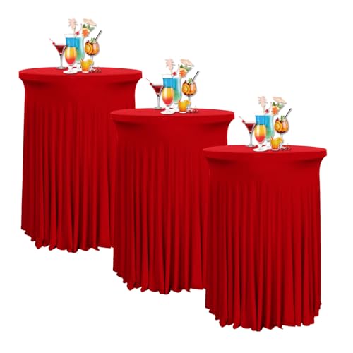 JIUYEKEW 3er-Set Runde Cocktailtischdecke mit gewellten Vorhängen, 60×110cm Stehtisch Hussen Stretch mit Rock, Stretch-Stehtischröcke für Bistrotische Party Hochzeit von JIUYEKEW