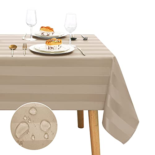 JIUZHEN Tischdecke Khaki Gestreift Tischdecke Abwaschbar Tischdecken Wasserabweisenden mit Lotuseffekt Tischdecke Outdoor Gartentischdecke Eckig 110 x 140 cm von JIUZHEN