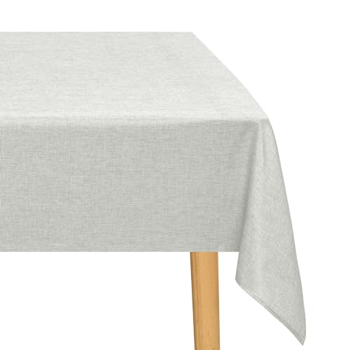 JIUZHEN Hellgrau Tischdecke Abwaschbar Tischdecken Leinenoptik für Esszimmer, Garten, Outdoor,Hochzeiten Wasserabweisend Tischtuch Eckig 135X220 cm von JIUZHEN