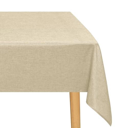 JIUZHEN Abwischbare wasserdichte Tischdecke für Küche Leinen Stoff Tischdecken für Picknick, Camping, Innen, Außen,135x240CM,Beige von JIUZHEN