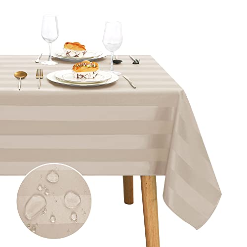 JIUZHEN Tischdecke Beige Gestreift 135 x 200 cm Wasserabweisend mit Lotuseffekt Abwaschbar Polyester/100% Glänzend Rechteckig Esstisch Geburtstag Neutral Innen und Außen 1 stück von JIUZHEN