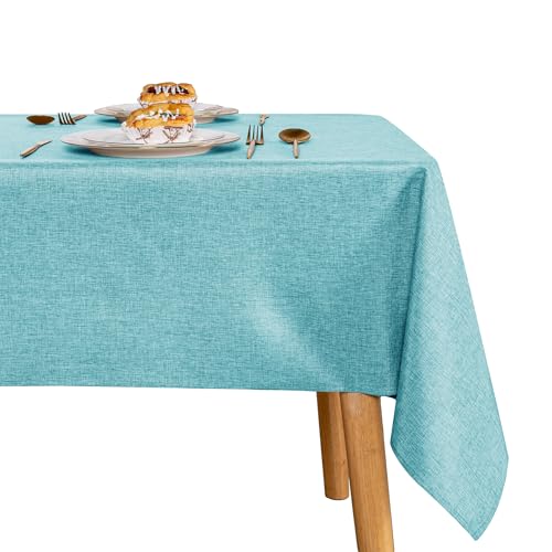 JIUZHEN Blau Tischdecke Abwaschbar Tischdecken Leinenoptik für Esszimmer, Garten, Outdoor,Hochzeiten Wasserabweisend Tischtuch Eckig 110x140 cm von JIUZHEN