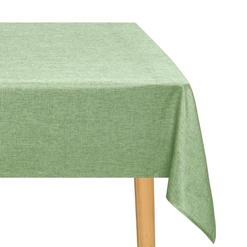 JIUZHEN Grün Tischdecke Abwaschbar Tischdecken Leinenoptik für Esszimmer, Garten, Outdoor,Hochzeiten Wasserabweisend Tischtuch Eckig 135X160 cm von JIUZHEN