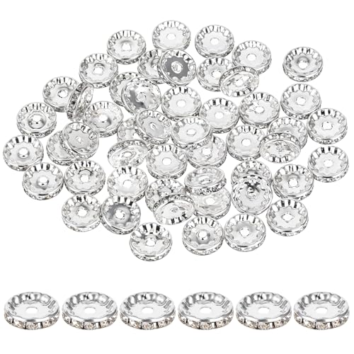 JIYIN 100 Stück Glasperlen Strass Spacer Perlen, 12mm Flache Runde Strassperlen Glasperlen zum Auffädeln Zwischenperlen Glitzerperlen Spacer Beads für DIY Schmuck Armbänder Ohrringe Halskette von JIYIN