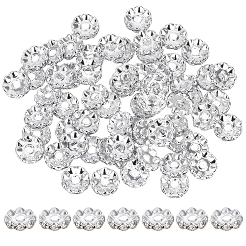 JIYIN 100 Stück Strass Spacer Perlen zum Auffädeln, 12mm Runde Strassperlen Metallperlen Glasperlen Zwischenperlen Glitzerperlen Spacer Beads für DIY Schmuck Armbänder Halskette（gewellter Rand） von JIYIN