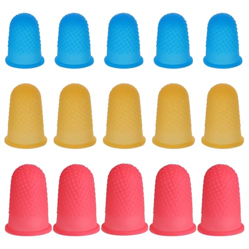 JIYIN 15 Stücke Gummi Fingerspitzen Silikon Fingerschutz Fingerhüte für Geldzählen Schreiben Sortieren Strickring Finger Heißkleber Blattwender Fingerkuppenschutz Finger Sleeves in 3 Farben und Größen von JIYIN