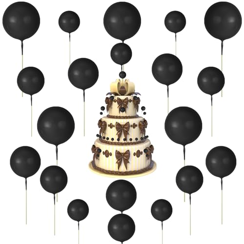 JIYIN 20 Stück Tortendeko Kugeln, Cake Topper Geburtstag Kugeln Deko Mini-Ballons Tortenaufleger Cupcake DIY EinsatzTortenaufsatz Kugeln für Geburtstag Party Babyparty(Schwarz) von JIYIN