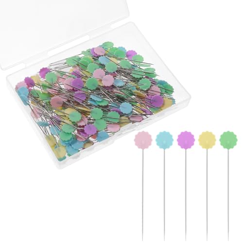 JIYIN 200 Stück Blumenkopf Stecknadeln, Stecknadeln Mit Kopf Lang Mehrfarbige Stecknadeln Quilten Nähen Pins Gerade Pins Quiltnadeln Für DIY Nähen Handwerk Basteln (Farbe 2) von JIYIN