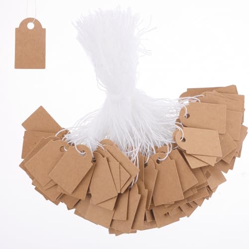 JIYIN 500 Stück Anhänger Etiketten, 2,5 x 1,5 cm Preisschilder Etiketten Kraftpapier Preisschilder Anhänger Preisschilder zum Beschriften für Flohmarkt Schmuck Geschenk Hang Tags(Braun) von JIYIN