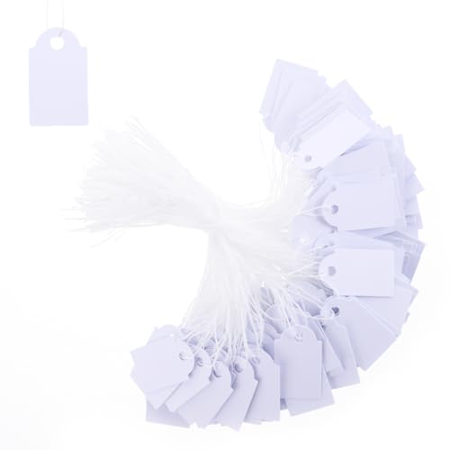 JIYIN 500 Stück Anhänger Etiketten, 2,5 x 1,5 cm Preisschilder Etiketten Kraftpapier Preisschilder Anhänger Preisschilder zum Beschriften für Flohmarkt Schmuck Geschenk Hang Tags(Weiß) von JIYIN