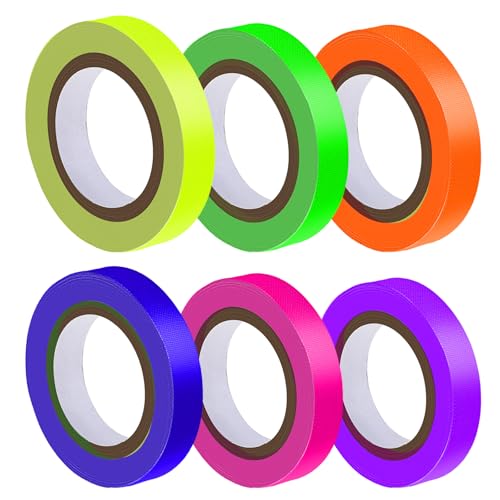 JIYIN 6 Rolle Neon Klebeband, 5m x10mm Fluoreszierendes Klebeband Schwarzlicht Klebebänder Markierungsband Gaffers Tape Leuchtklebeband für Partydeko Christmas Deko von JIYIN