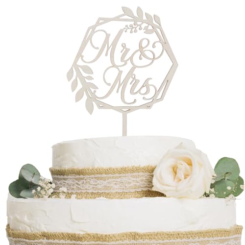 JIYIN Cake Topper Hochzeit Holz, "Mr und Mrs" Tortenstecker Tortendeko Hochzeit Personalisierte Kuchendekoration für Hochzeiten Verlobungen Hochzeitstage von JIYIN