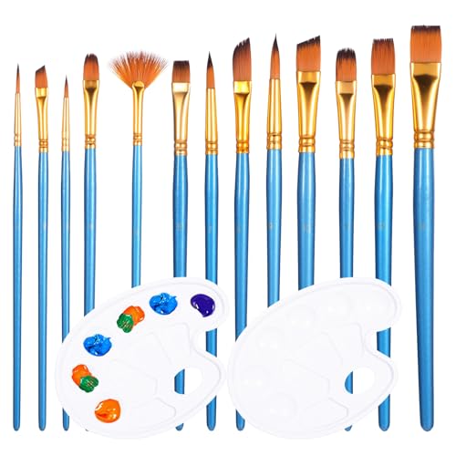 JIYIN Künstler Pinsel, 13 Stück Premium Nylon Acrylfarben Pinsel mit 2 Stück Paletten Malerei Ölfarben Brush Set für Anfänge Kinder Künstler (Blau) von JIYIN