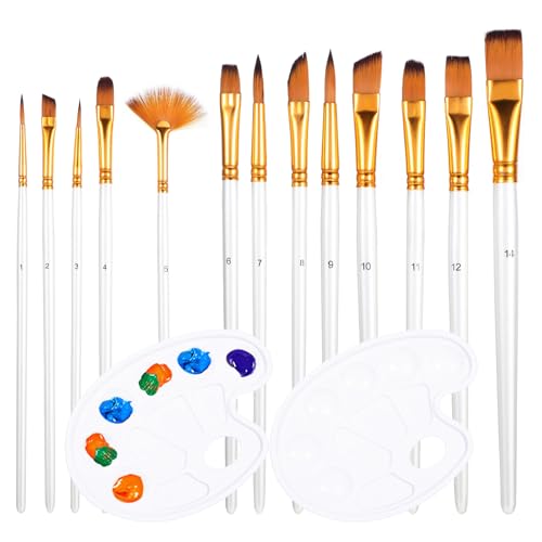 JIYIN Künstler Pinsel, 13 Stück Premium Nylon Acrylfarben Pinsel mit 2 Stück Paletten Malerei Ölfarben Brush Set für Anfänge Kinder Künstler (Weiß) von JIYIN