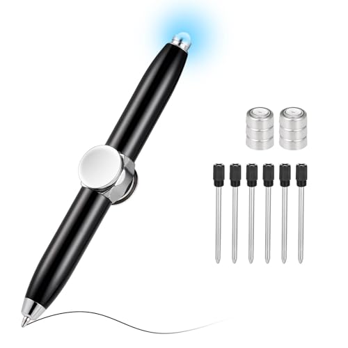 JIZZU Drehstift, Fidget Pen mit LED-Licht, hilft beim Denken & Stressabbau Fidget Kugelschreiber für rotierende Anti Stress Angst Geschenk Stift (Schwarz) von JIZZU