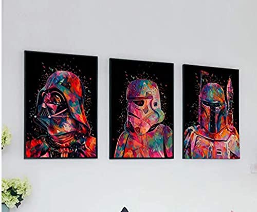 JJH DIY ölgemälde by Zahlen kit für Erwachsene anfänger triptychon Foto Raum wanddekoration Star Wars Bilder leinwand acrylfarben 40x50 cm rahmenlose 3 Teile/Satz von JJH