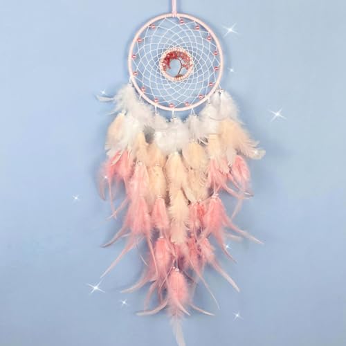 Traumfänger Kinder, 7 Chakren Baum des Lebens Dreamcatcher Wanddekoration mit Federn, Bohemian Dekoration, Handgefertigt Dreamcatcher, für Schlafzimmer Home Decor Segen Geschenk Party (Rosa) von JJIW