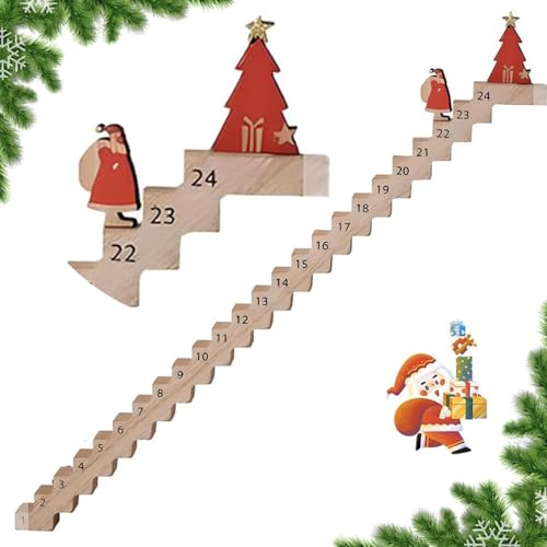 Weihnachtsmann-treppe，Weihnachten Countdown Kalender Für Die Weihnachtstreppe, 24 Tage Weihnachtsmann Reise-Countdown-Kalender, 2024 Holz Countdown Kalender Weihnachtsdeko von JJKTO