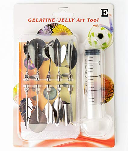 JJMG 3D Gelatinekuchen-Nadelspitzen 5 Set DIY Gelatine Kunst Blumen Nadeln Backen Gebäck Werkzeug mit Spritze Gelello Kuchen Edelstahlspitzen Werkzeuge (E 10 Stück/Set = 10 Spitzen) von JJMG