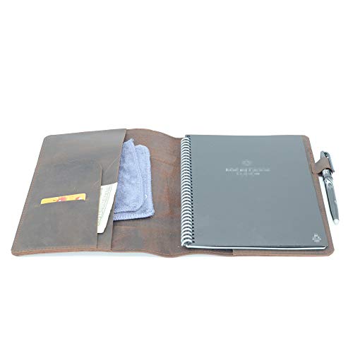 JJNUSA Kompatibel mit Rocketbook Cover Smart Business Echtleder Notebook Cover für Everlast, Fusion, Wave, Moleskin A5 mit Stiftschlaufe und Visitenkartenhalter, Executive 15,2 x 22,4 cm Darbrown von JJNUSA