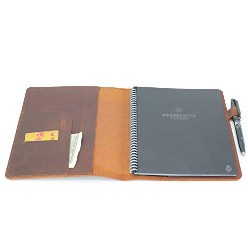 JJNUSA Notebook-Hülle, kompatibel mit Rocketbook, Smart Business, Distressed Echtleder Notebook-Hülle für Everlast, Fusion, Wave Moleskin A5 mit Stiftschlaufe und Kartenhalter Braun von JJNUSA