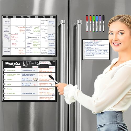 JJPRO Magnetisches, trocken abwischbares Whiteboard für Kühlschrank, undatierter Monatskalender für Kühlschrank, linierter Notizblock, Whiteboard, Kühlschrank-Organizer mit Monatsplanungstafeln von JJPRO