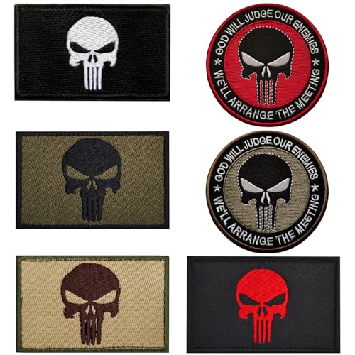 JJQHYC 6 Stück Patches Klett Militär Punisher Klett Patch Aufnäher für Rucksäcke, Schädel Patches Klett Patch Klett Aufkleber Militär Patches Klett von JJQHYC