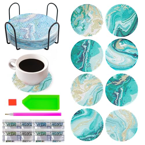 JJQHYC 8 Stück Diamond Painting Untersetzer, Diamant Kunst Untersetzer Sets mit Halter, Diamond Painting Untersetzer zum Basteln, Diamant-Malerei DIY-Handwerk für Erwachsene und Anfänger von JJQHYC