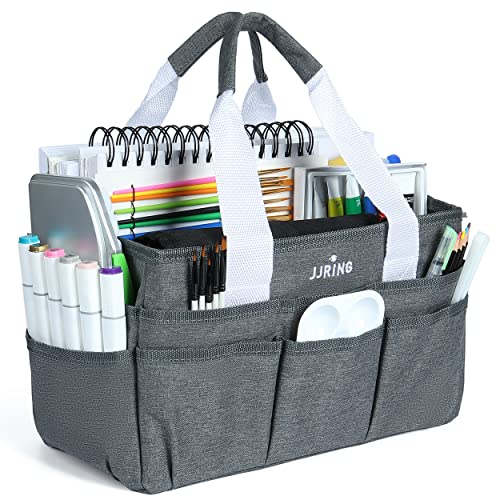 JJRING Craft Organizer Tote Bag, Art Storage Caddy with Multiple Pockets, Grey Sewing Bag for Art, Craft, Scrapbooking, Medical, and Office Supplies Storage von JJRING