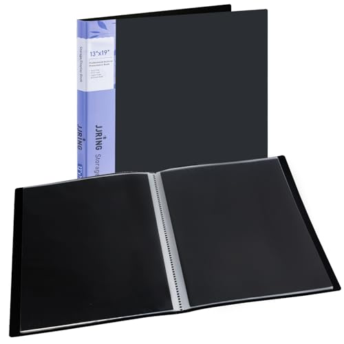 JJRING Kunst-Portfolio-Ordner mit Kunststoffhüllen, 24 Taschen, 48 Seiten, Präsentationsbuch mit schwarzem Innenpapier zur Aufbewahrung von Kunstwerken, 33 x 48 cm, Schwarz von JJRING