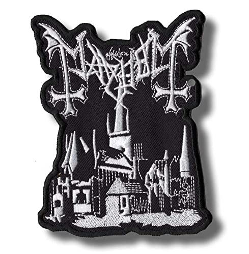 JJTEXTIX Mayhem Kirche Band Patch Abzeichen bestickt Aufbügler Applikation - Schwarz, 1 Stück, Mittel, Gotisch, Aufnäher von JJTEXTIX