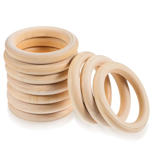 JJUNW 10 Stück Holzringe zum Basteln, 7cm Natürliche Holz Ringe 10mm Dicke Traumfänger Ringe Holzring für Basteln DIY Handwerk Ring Anhänger Hochzeitskranz Deko von JJUNW